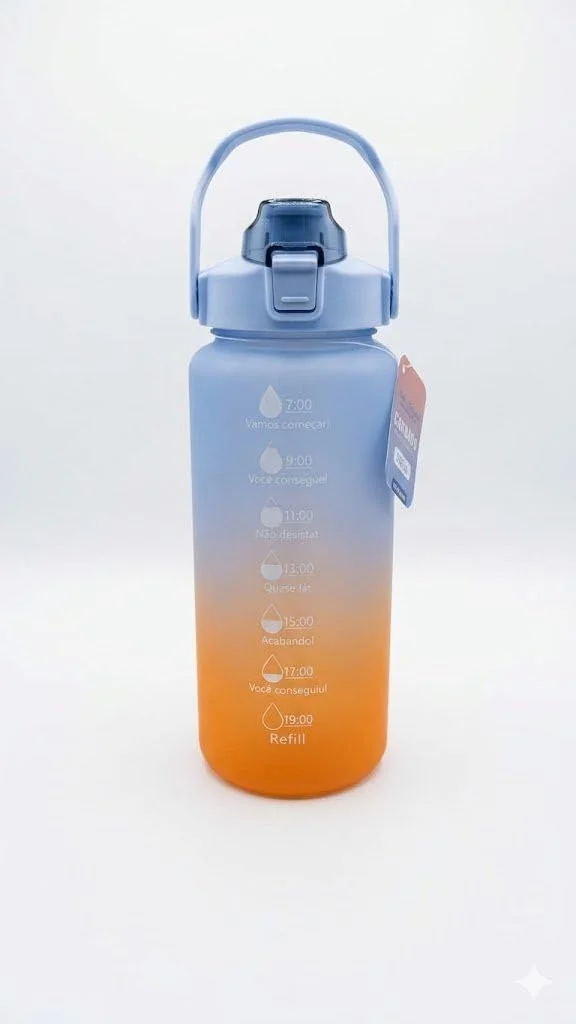 Weeze Garrafa de Água Squeeze Academia 2 Litros Fitness Plástico Emborrachado Azul e Laranja