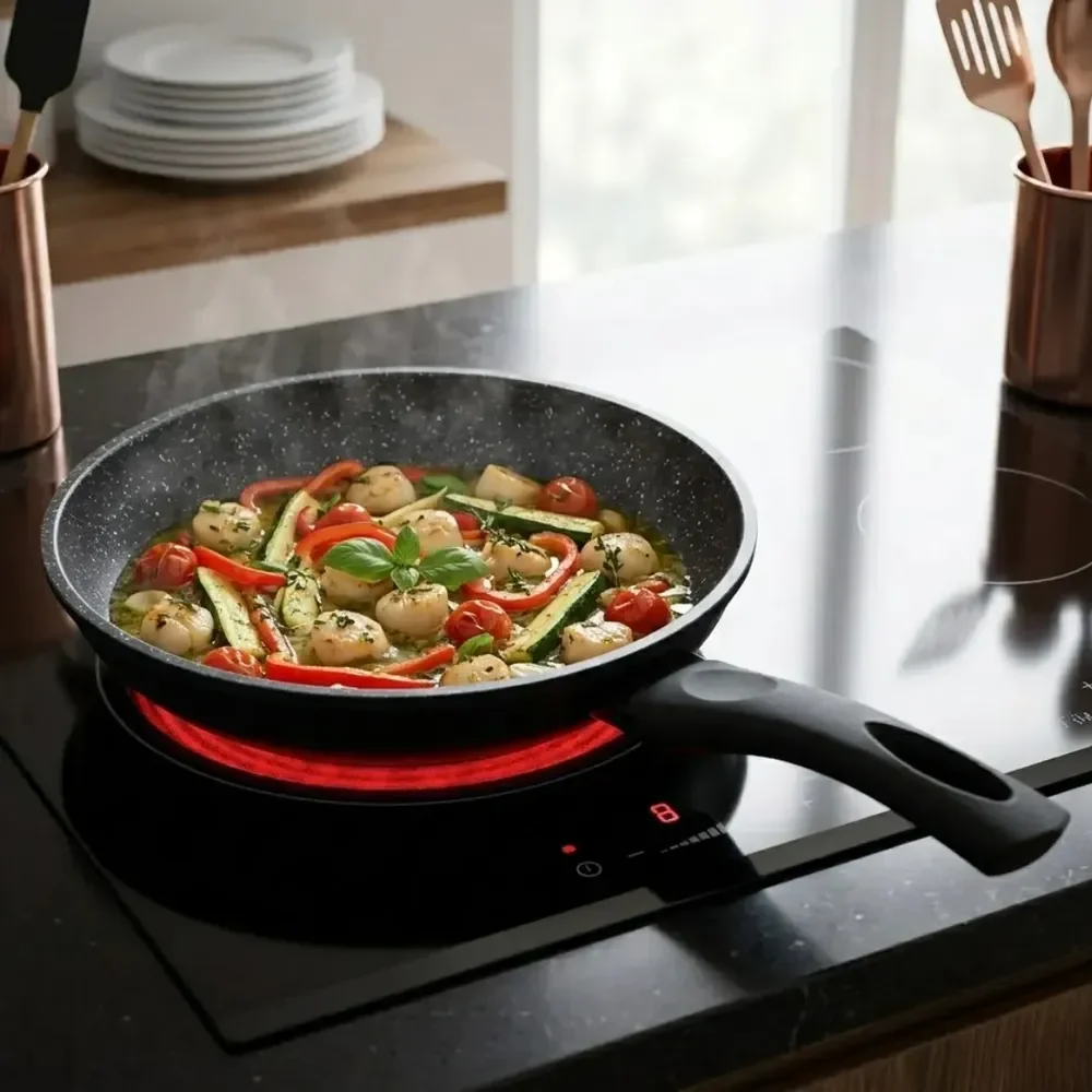 Frigideira De Indução Cerâmica Não Gruda Antiaderente Frita Sem Óleo Grande Fogão A Gás Indução Cooktop Elétrico Panela 24cm Preto Pítia