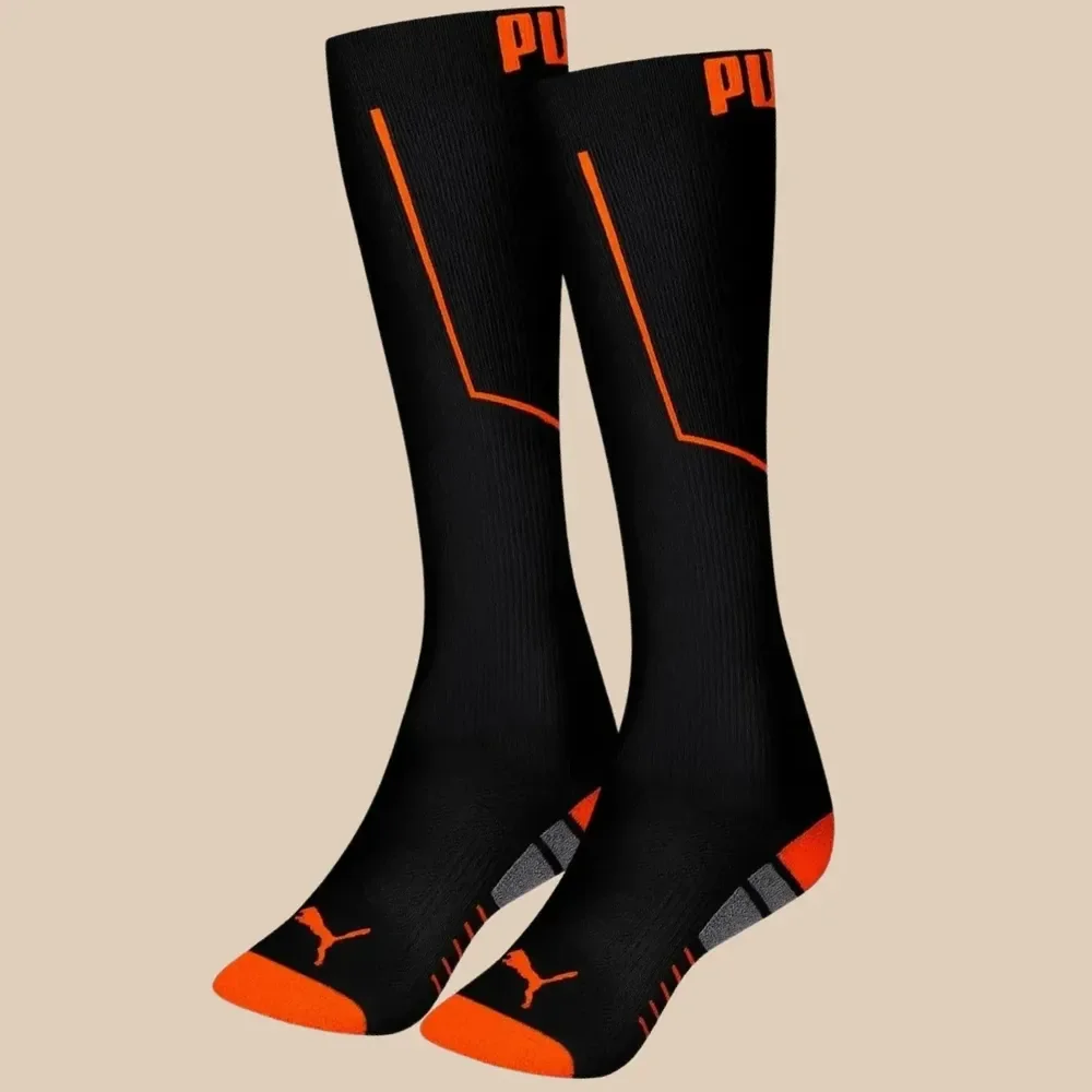 Meia Esportiva Puma Cano 3/4 Masculina Leve Compressão Dry Preto E Laranja Logo G