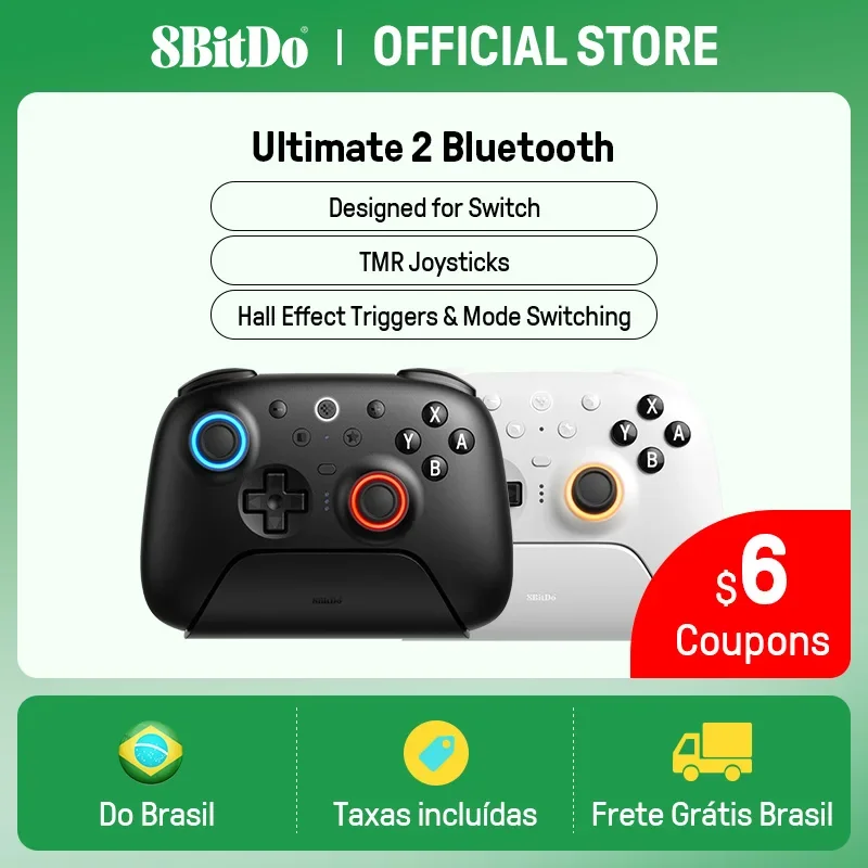 Controlador de jogos Bluetooth 8BitDo Ultimate 2 para Switch 2,1 e Windows PC com joysticks TMR, gatilhos comutáveis, controle de movimento