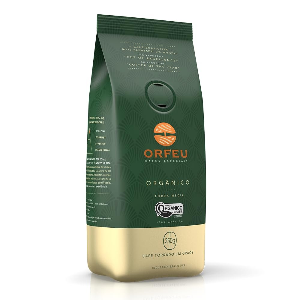 Orfeu Café Orgânico em Grãos, 100% Arabica, Torra Média, 250 g