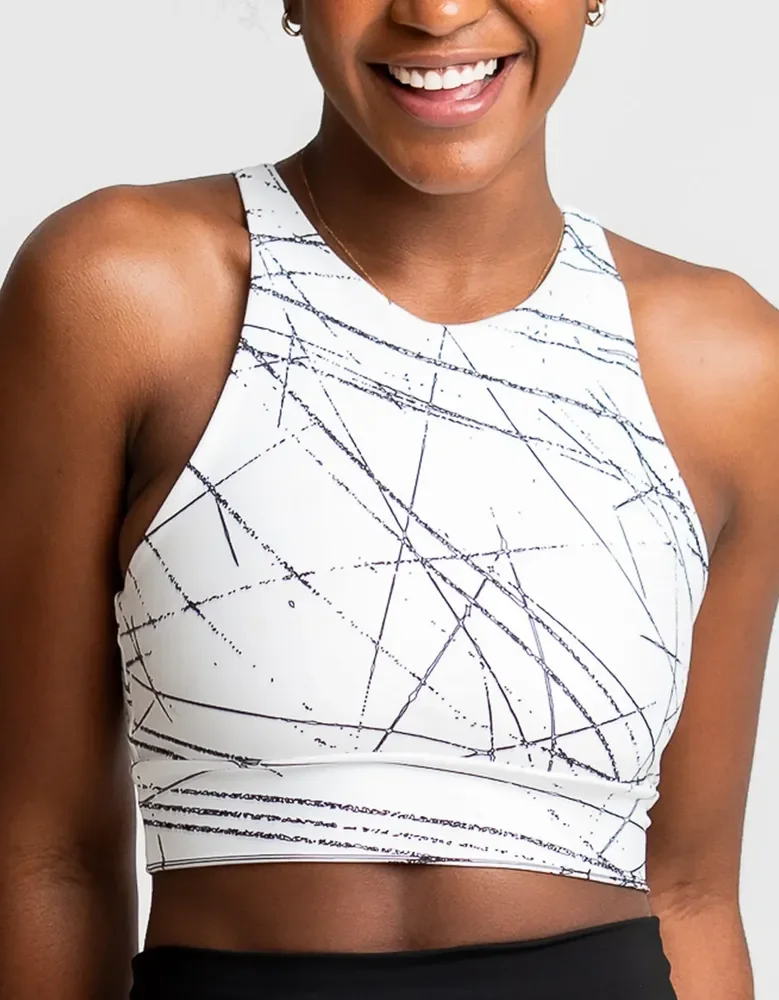 Top Cropped Alta Sustentação Com Bojos Para Corrida Academia Black-white Liso M