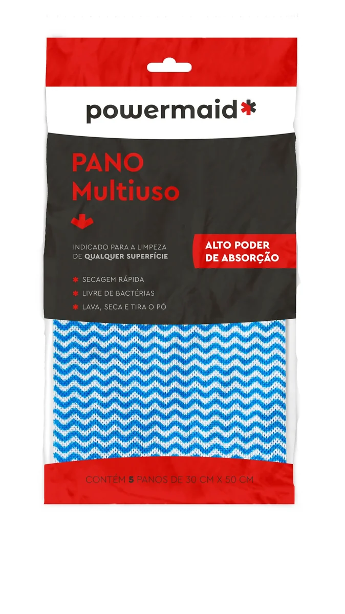 Powermaid Pano para Limpeza Multiuso - 30x 50 cm - 5 unidades