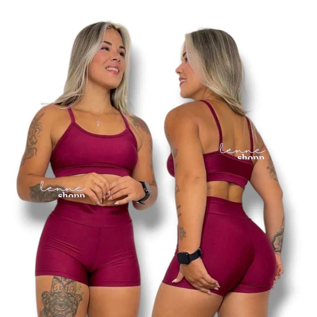 Conjunto Academia Fitness Short e Top Cintura Alta Moda Fitness LISOS
