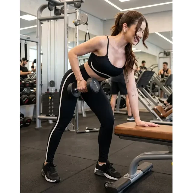 Conjunto Feminino Top Alça Legging Cós Alto Fitness Academia