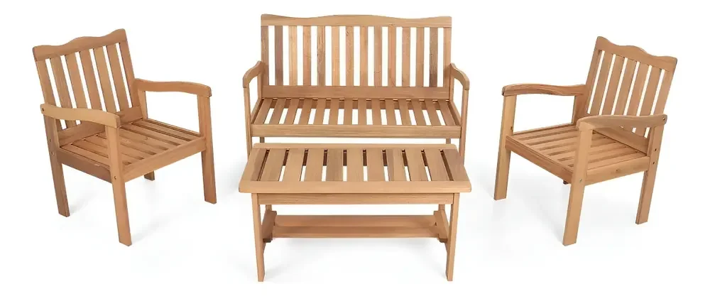 Conjunto Jardim Madeira Eucalipto 4 Peças Yescasa Mesa Centro