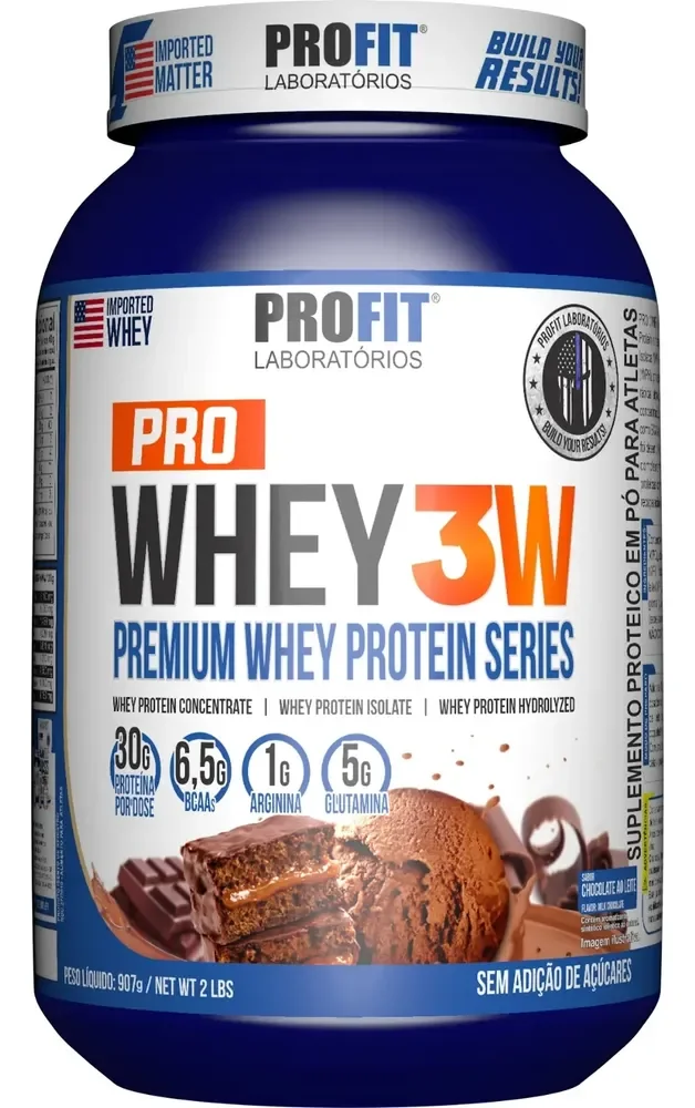 Pro Whey 3w Isolado Glutamina Arginina Bcaa Profit Labs Chocolate 907g