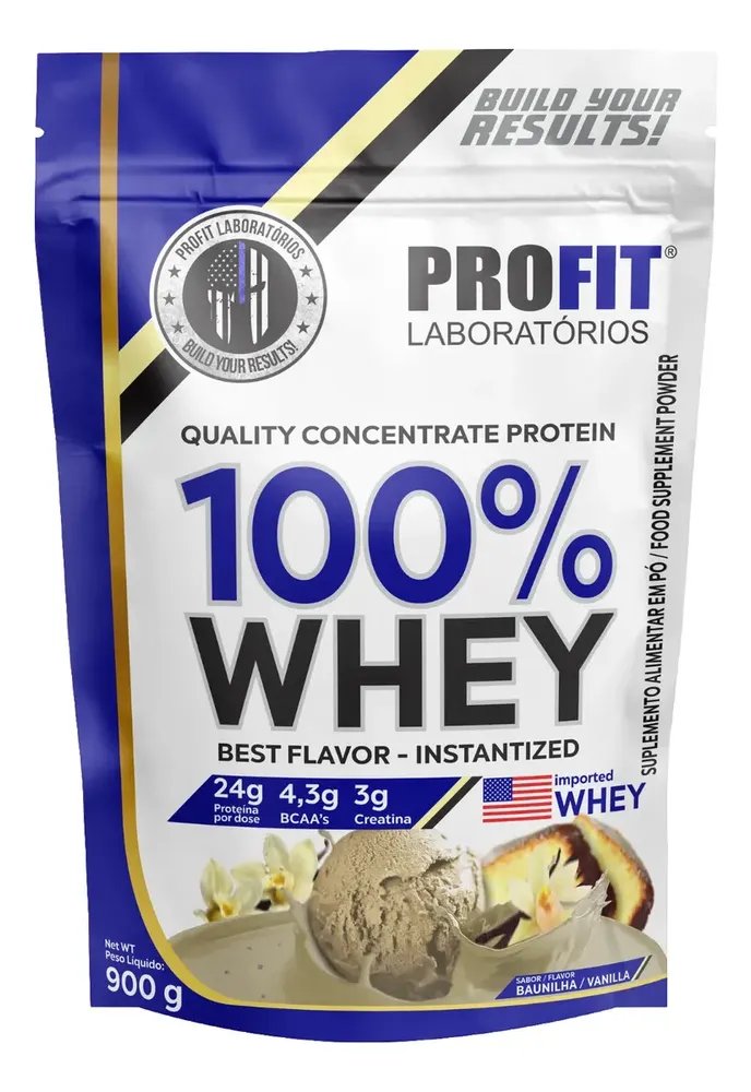 100% Whey - Isolado E Concentrado Refil 900g - Profit Sabor Baunilha