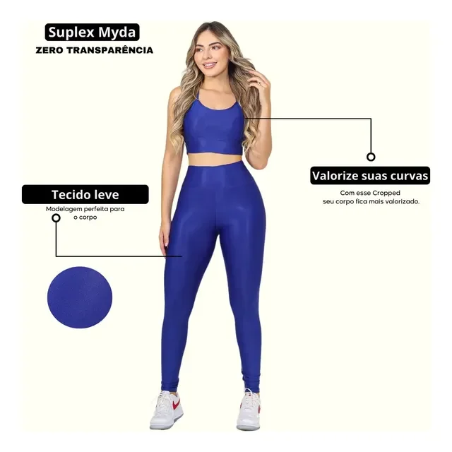 Conjunto Feminino Academia Calça Cropped Modinha Fitness
