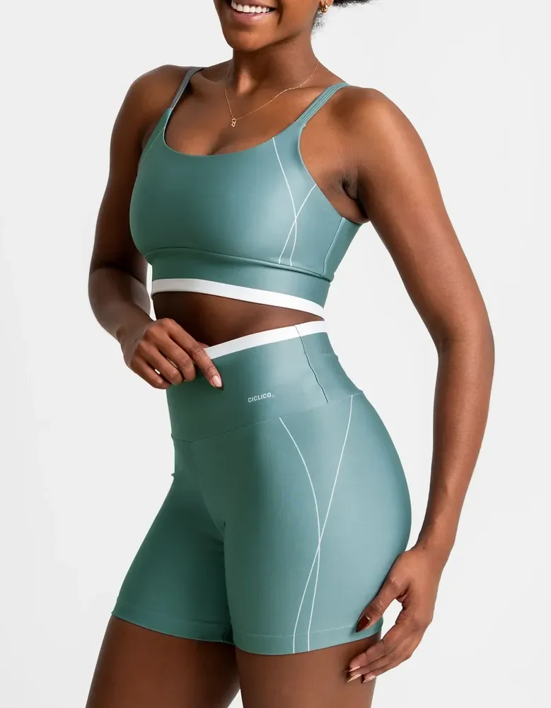 Conjunto Feminino Academia Top Alcinha E Shorts Fitness Verde Liso Gg