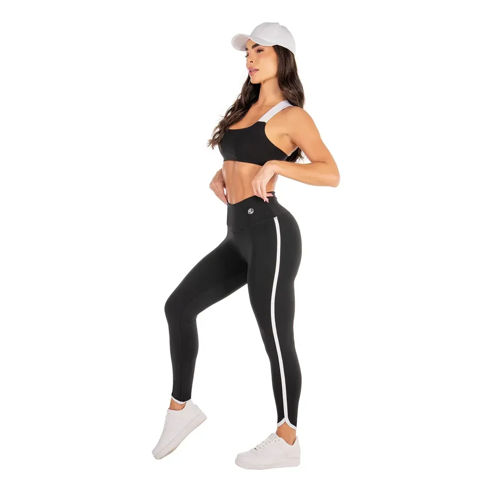 Conjunto Fitness Top E Legging Feminino Manalinda Academia Preto/branco G