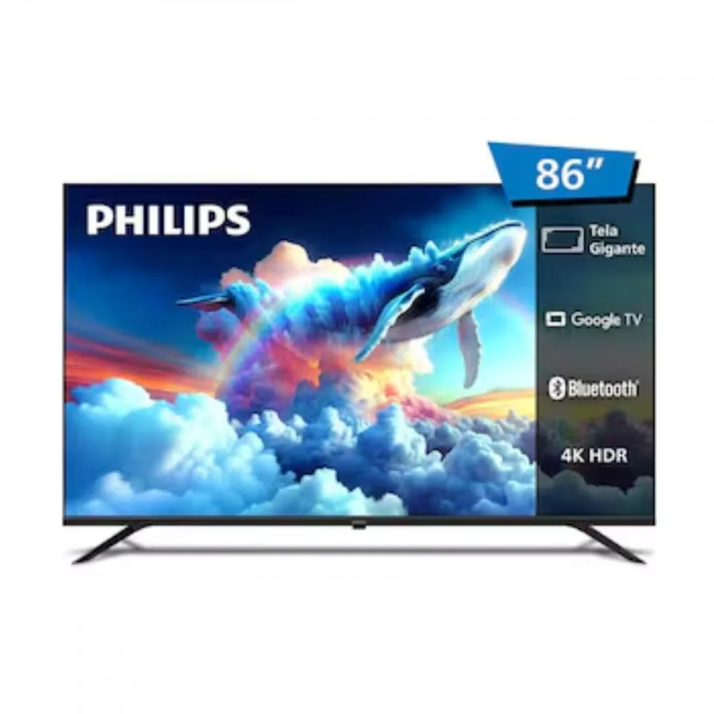 Philips Smart TV LED 86 Polegadas Ultra HD 4K 86PUG7019/78 com Google TV, Comando de Voz, Wi-Fi, Bluetooth, HDR10, 3 HDMI, 2 USB