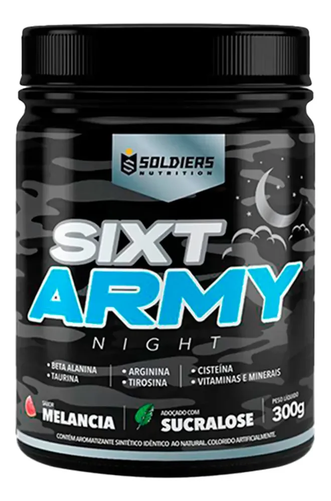 Pré-treino Sixt Army Night 300g Workout Termogênico Sabor Melancia Soldiers Nutrition Energia Foco Treino