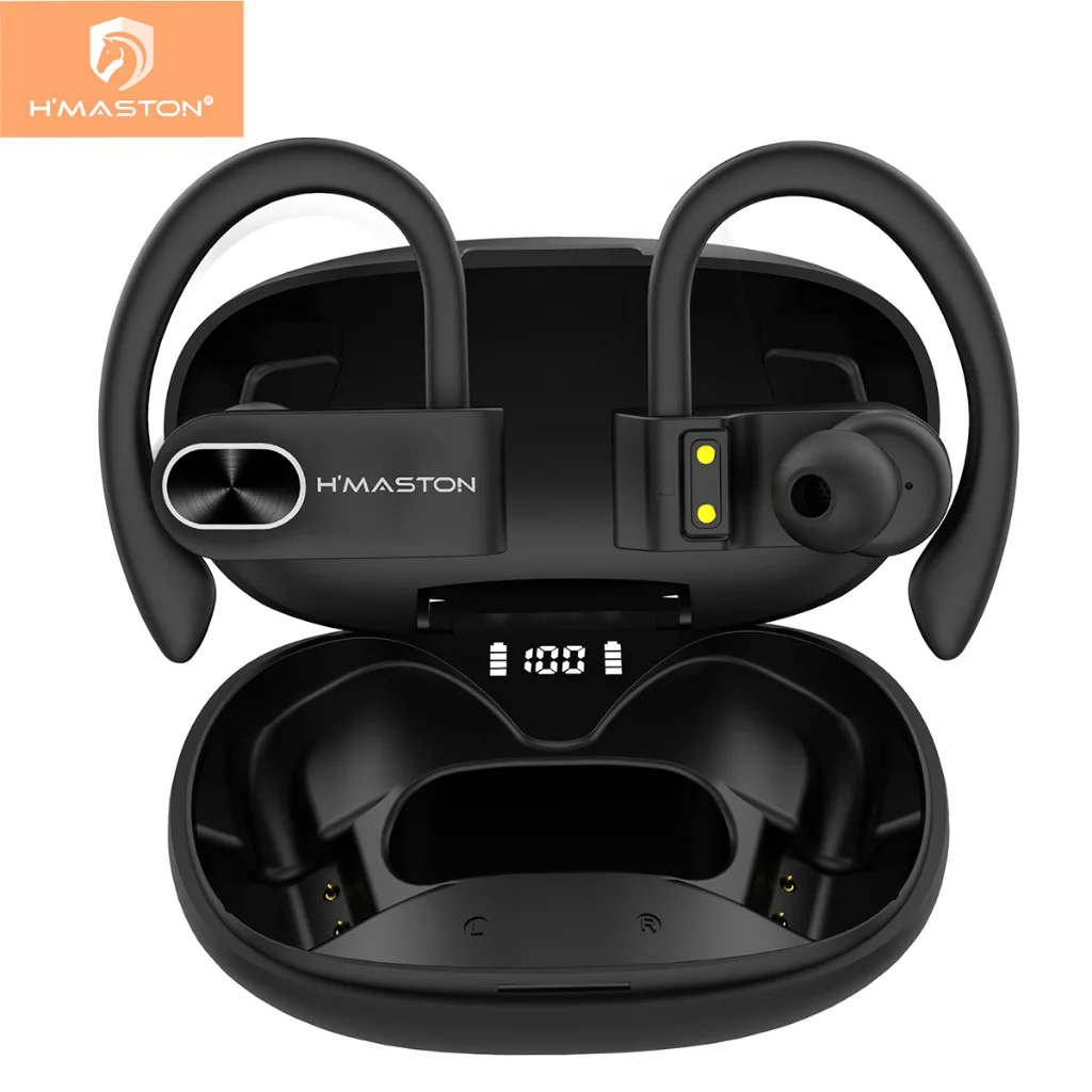 H'maston RS-52 Bluetooth 5.3 Fone De Ouvido Sem Fio Esportivo De Longa Espera Com Luz Led Para
