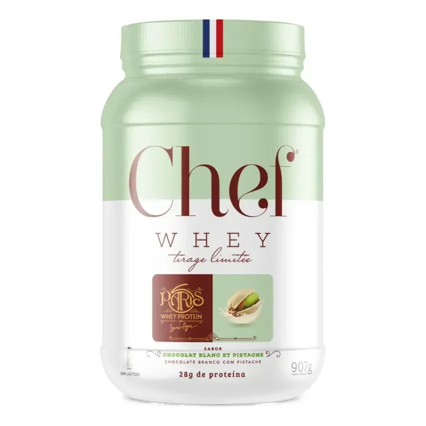 Whey Concentrado Chef Whey Chocolate Branco Pistache 800g Sem Glúten Chocolate Branco Com Pistache
