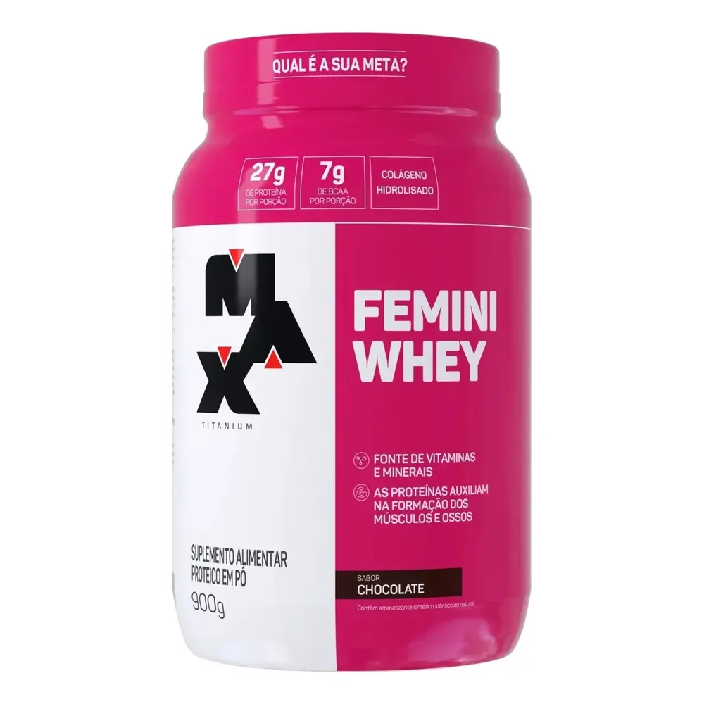 Whey Protein 900g Femini Whey Protein Max Titanium Chocolate Proteína E Colágeno