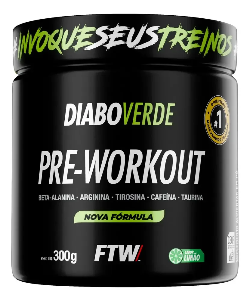 Pré Treino Pre Workout DIABO VERDE Pote 300g Sabor Limão FTW