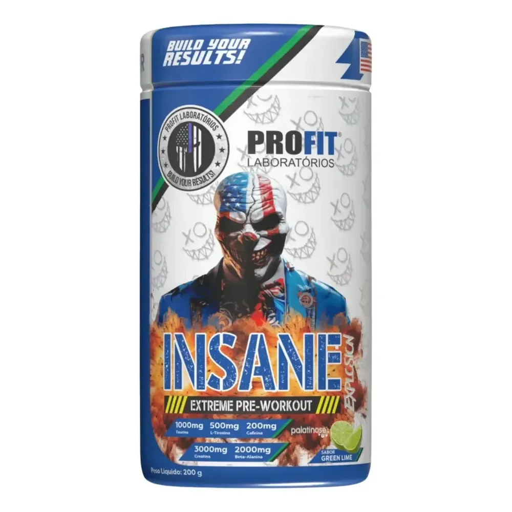 Pré Treino Insane Explosion Extreme Pré Workout 200g - Profit Sabor Limão Nova Fórmula Com Arginina Taurina Tirosina Coenzima Q10 Fostatidilserina Picolinato De Cromo Cafeína