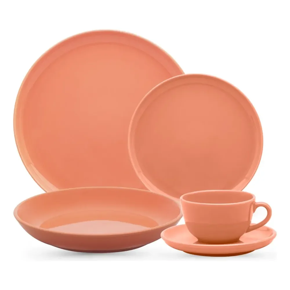 Aparelho De Jantar E Chá 30 Peças Flat Apricot - Liso Laranja-claro