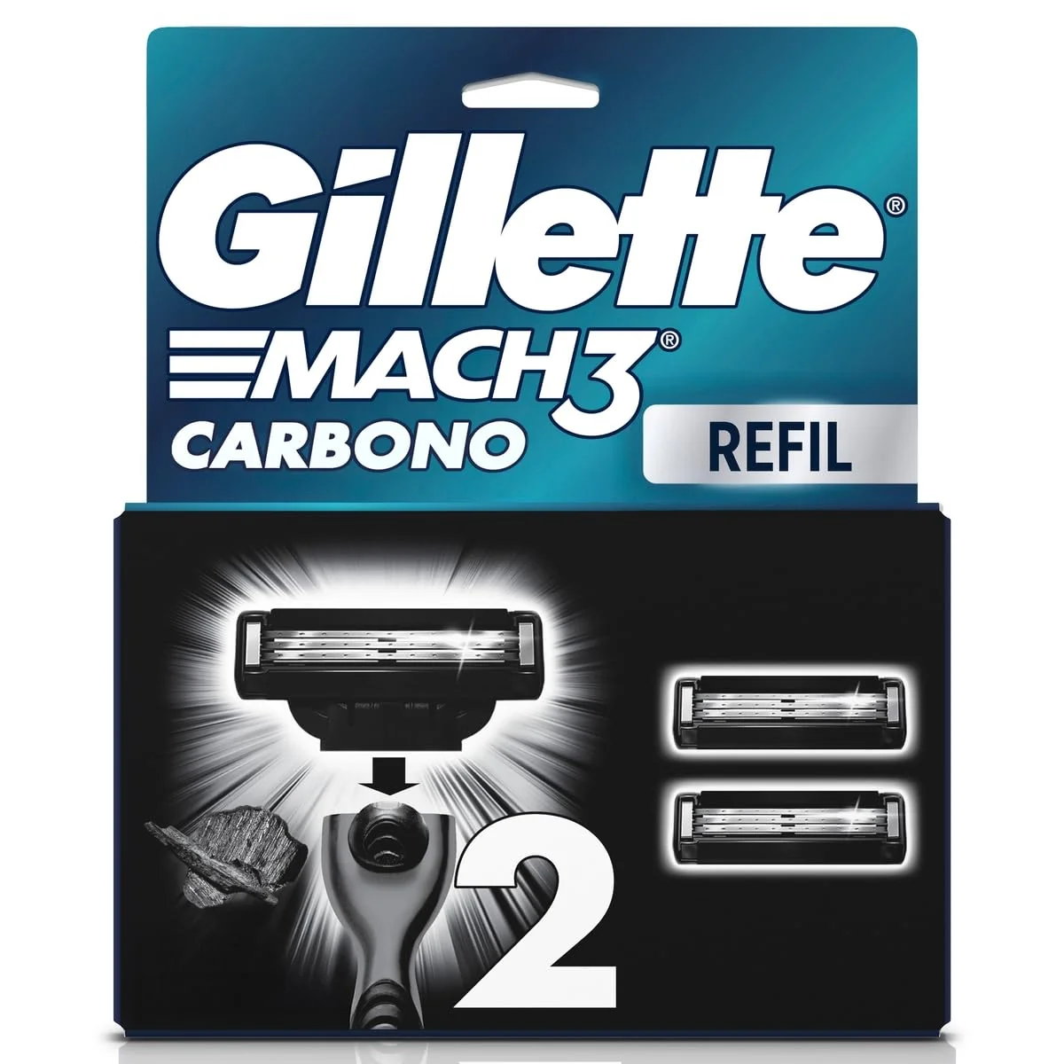 Gillette Mach3 Carbono Carga para Aparelho de Barbear com Carvão 2 Unidades