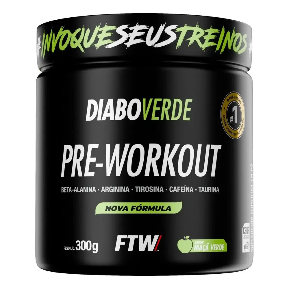 Pré Treino Pre Workout Diabo Verde Pote Sabor Maça Verde Ftw