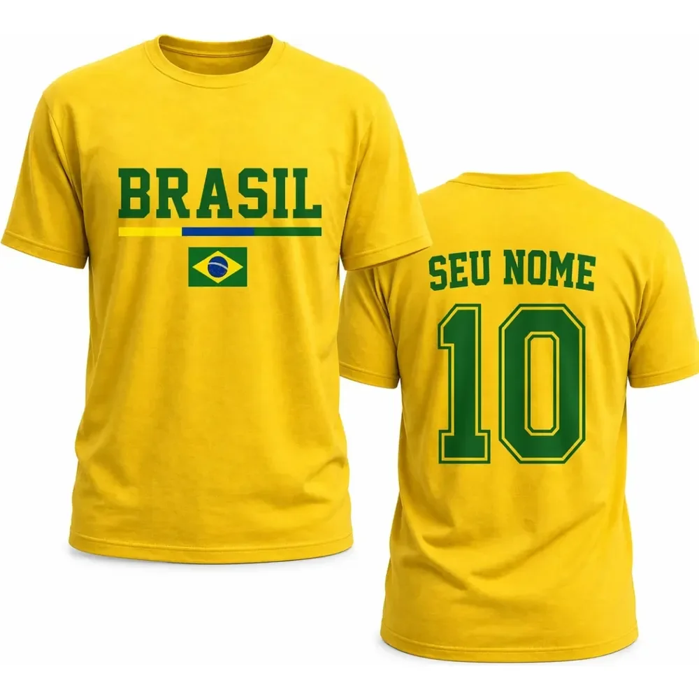 Camisa Brasil Personalizada Com Nome 100% Algodao Copa Hexa Amarelo M