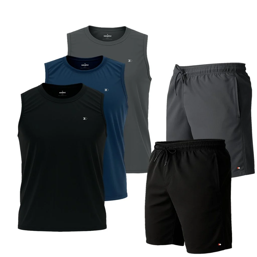 Kit 3 Camisas Regata Dry-fit Sandrini +2 Short Tactel