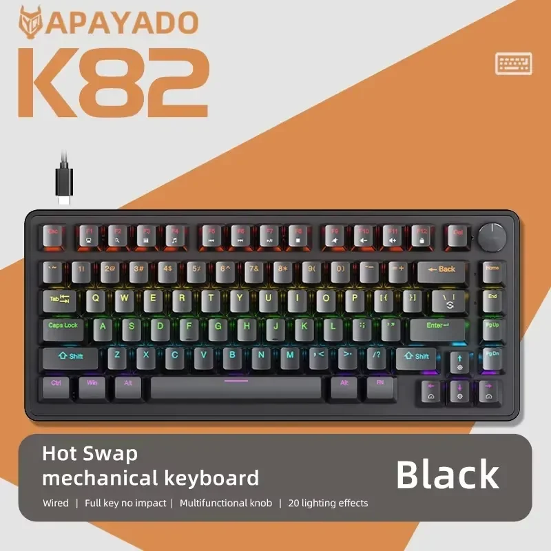 Teclado Mecânico Para Jogos Apayado K82 75% Hot Swap Black-blue Switch Inglês Us