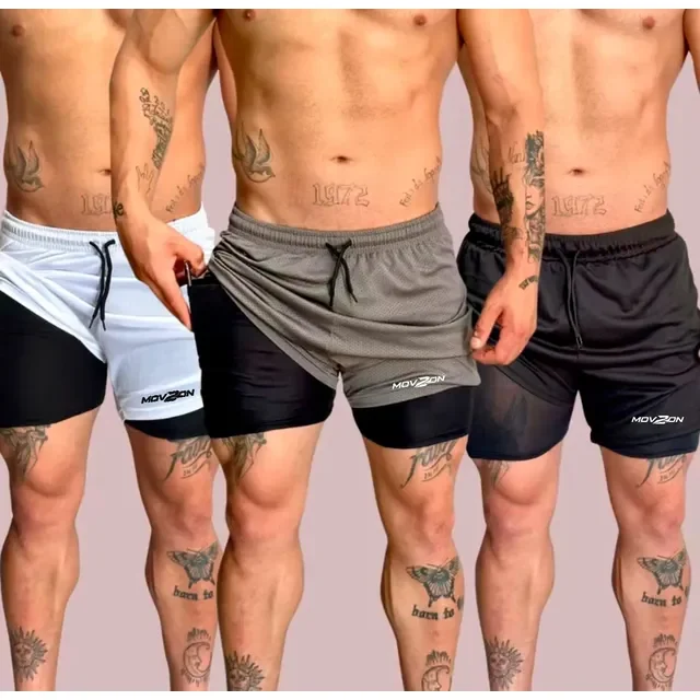 Kit 3 Shorts Masculino 2 Em 1 Dry Fit Academia Anti Odor