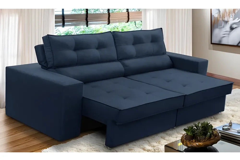 Sofá Retrátil e Reclinável 2 lugares 1,90m com Molas Mirela Suede Azul Adonai Estofados