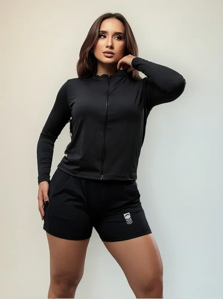 Jaqueta Alta Performance Leve Proteção Uv Treino Academia Preto G Liso