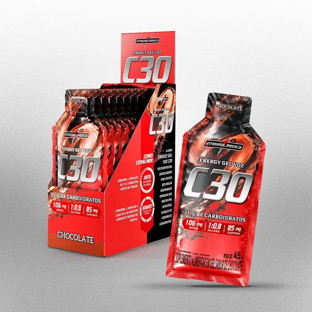 Gel de Carboidrato VO2 Energy Gel C30 com Cafeína 450g Integralmédica 10 unid