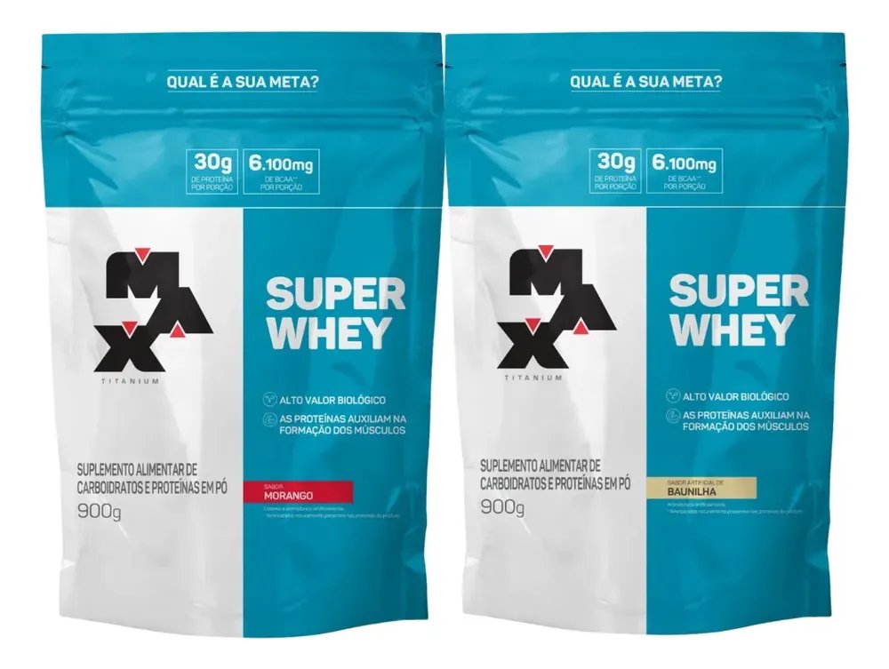 2x Super Whey Protein Conc Iso - 900g Cada Max Titanium Baunilha/morango