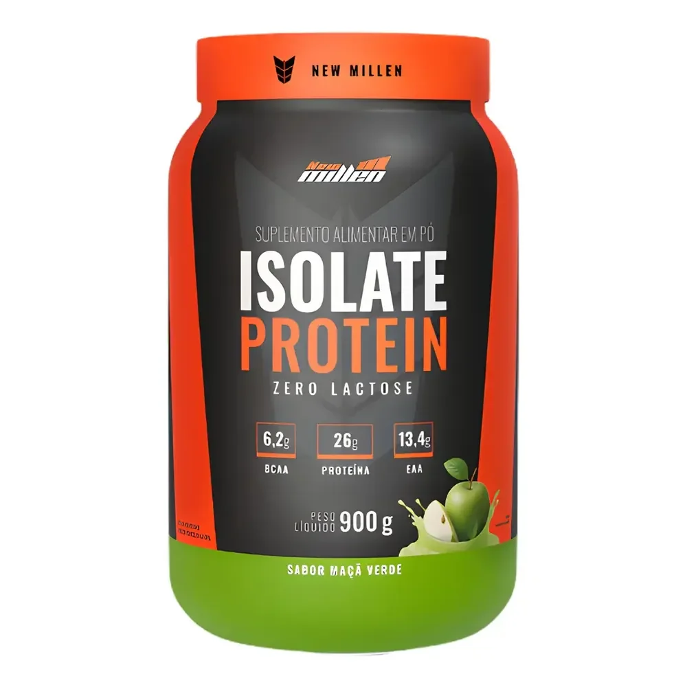 Whey Isolado New Millen Isolate Protein Pó 900g Pote Sabor Maçã Verde