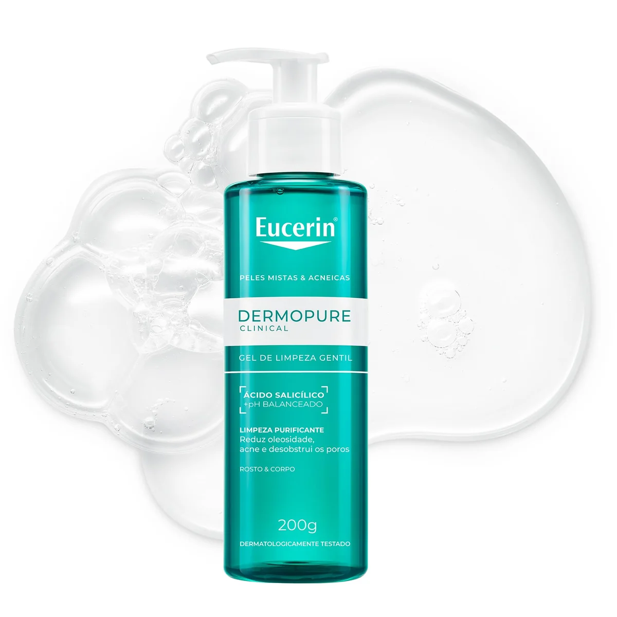 EUCERIN Gel de Limpeza Facial Antiacne DermoPure Gentil 200ml, Pele Mista e Oleosa, Suave, Demaquilante
