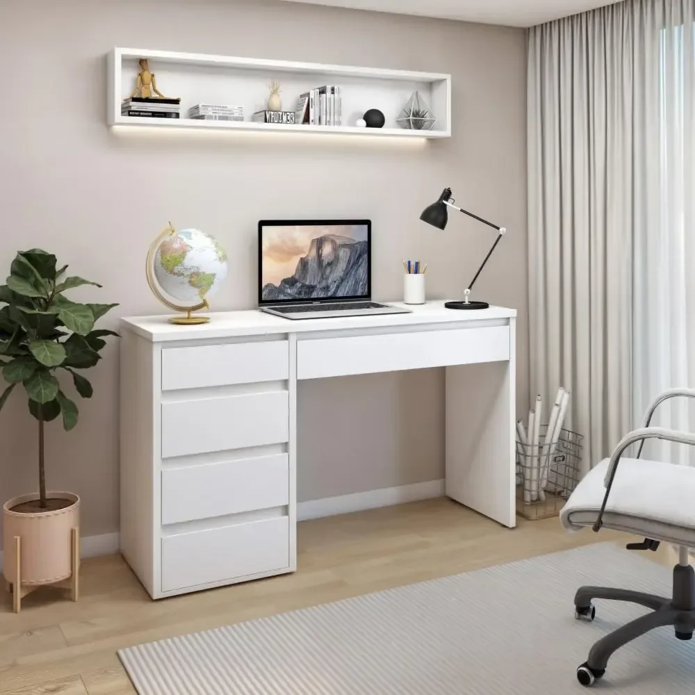 Escrivaninha 5 Gavetas 100% Mdf Berlim Yescasa Branca Branca