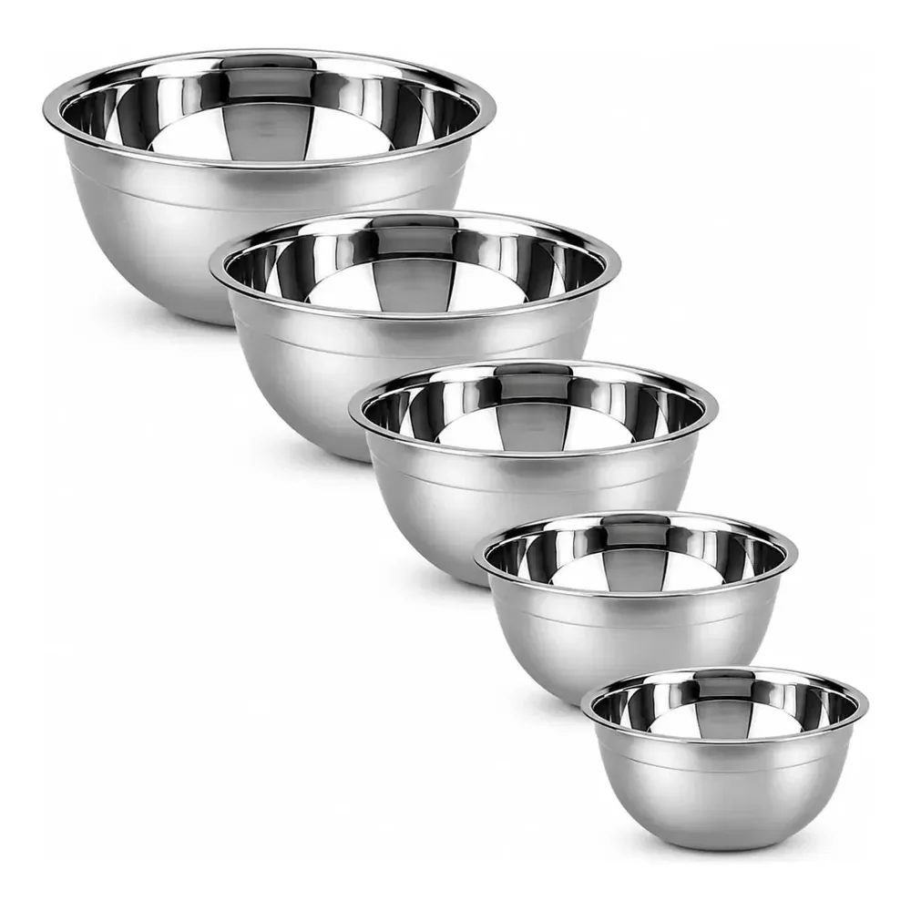 Kit 5 Tigelas Bowls Em Aço Inox Saladeira Alta Qualidade Inox