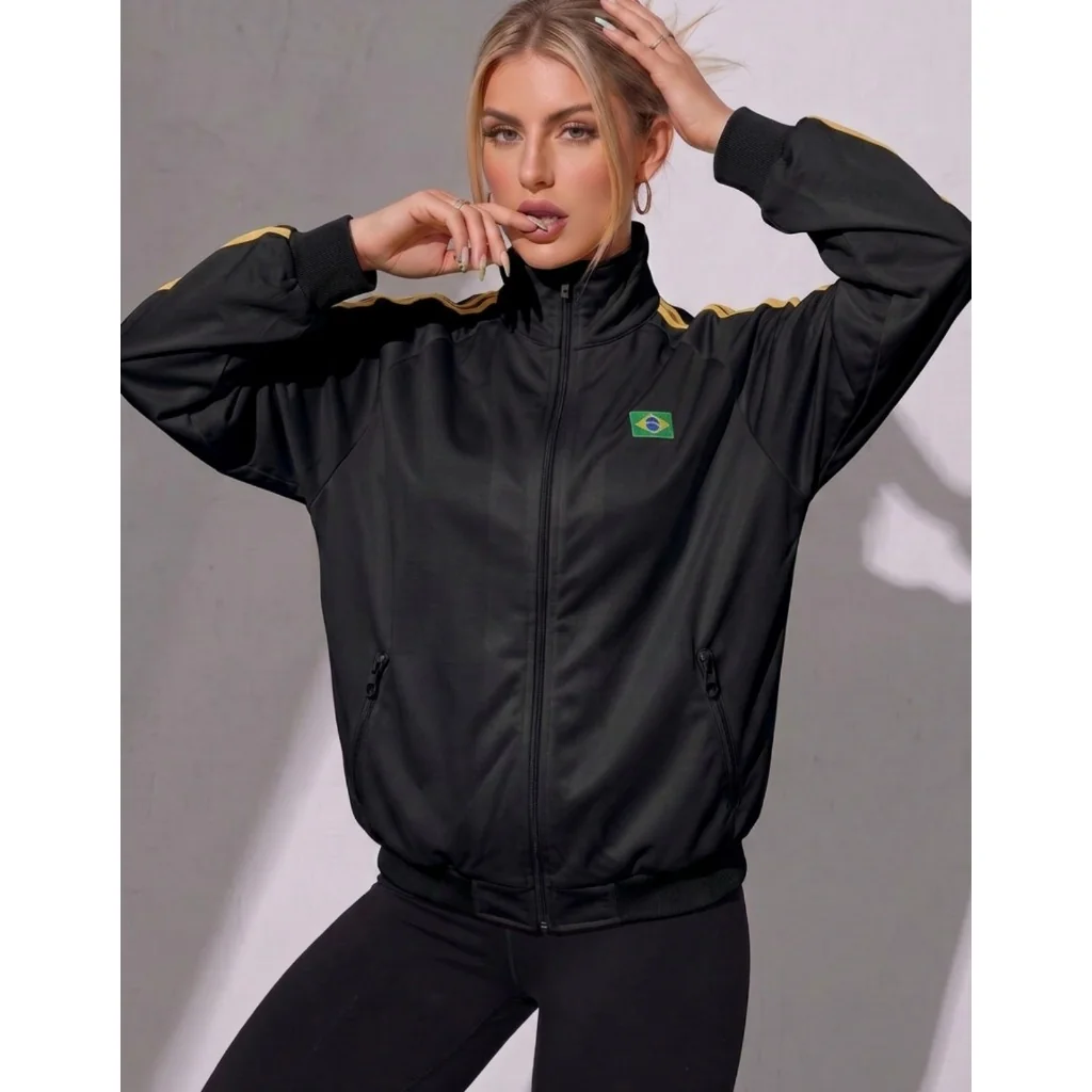 Jaqueta Brasil Feminina Com Zíper Gola Alta Blusa Seleção Brasileira Moda Blogueira