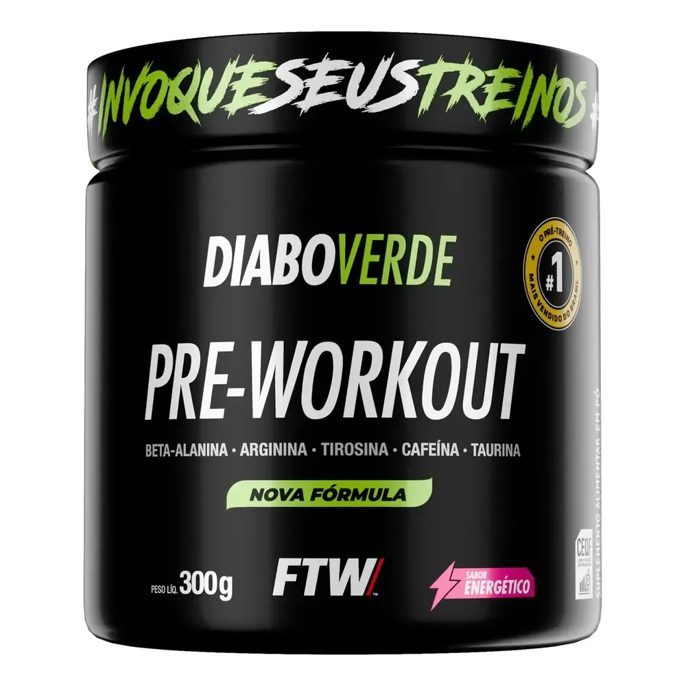 Pré Treino Pre Workout Diabo Verde Pote 300g Sabor Energético-ftw