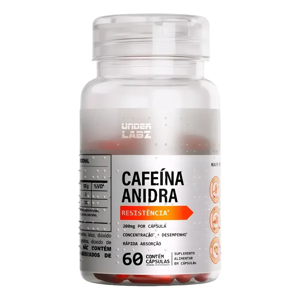 Cafeína Anidra 100% Pura Resistência Under Labz 60 Cáps Cafeína Anidra | 60 Cápsulas Sem Sabor