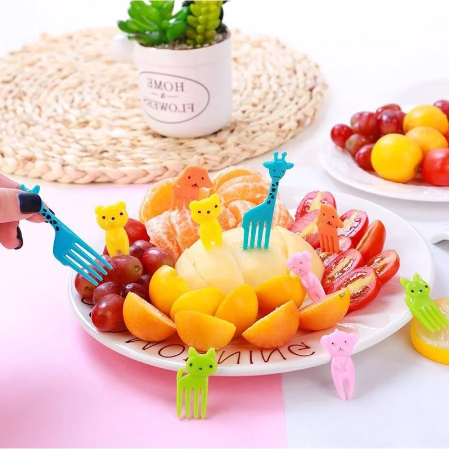 Kit 10 peças Mini Garfo Para Petisco Infantil de Fruta de Desenho Animado