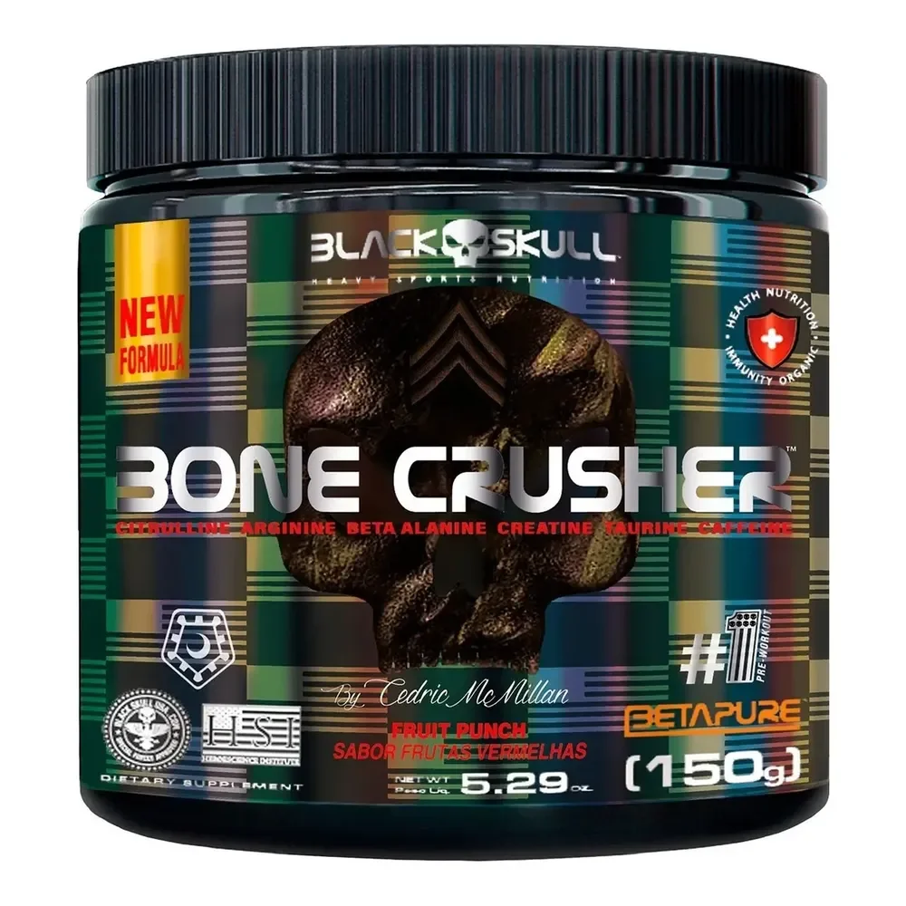 Pré-treino Bone Crusher 150g Cedric Mcmillan - Black Skull Sabor Frutos Vermelhos Frutas Vermelhas