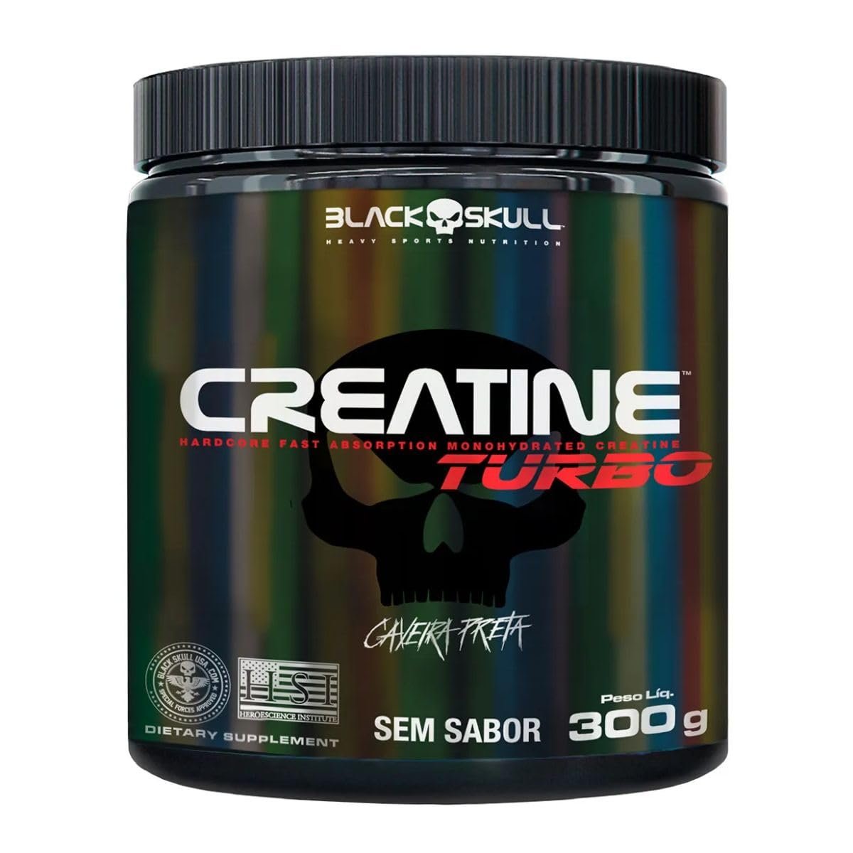 Creatine Turbo – sem sabor - Pote 300g - Black Skull - Suplementação para Treino, Performance, Ganho Muscular, Hipertrofia, Força e Resistência