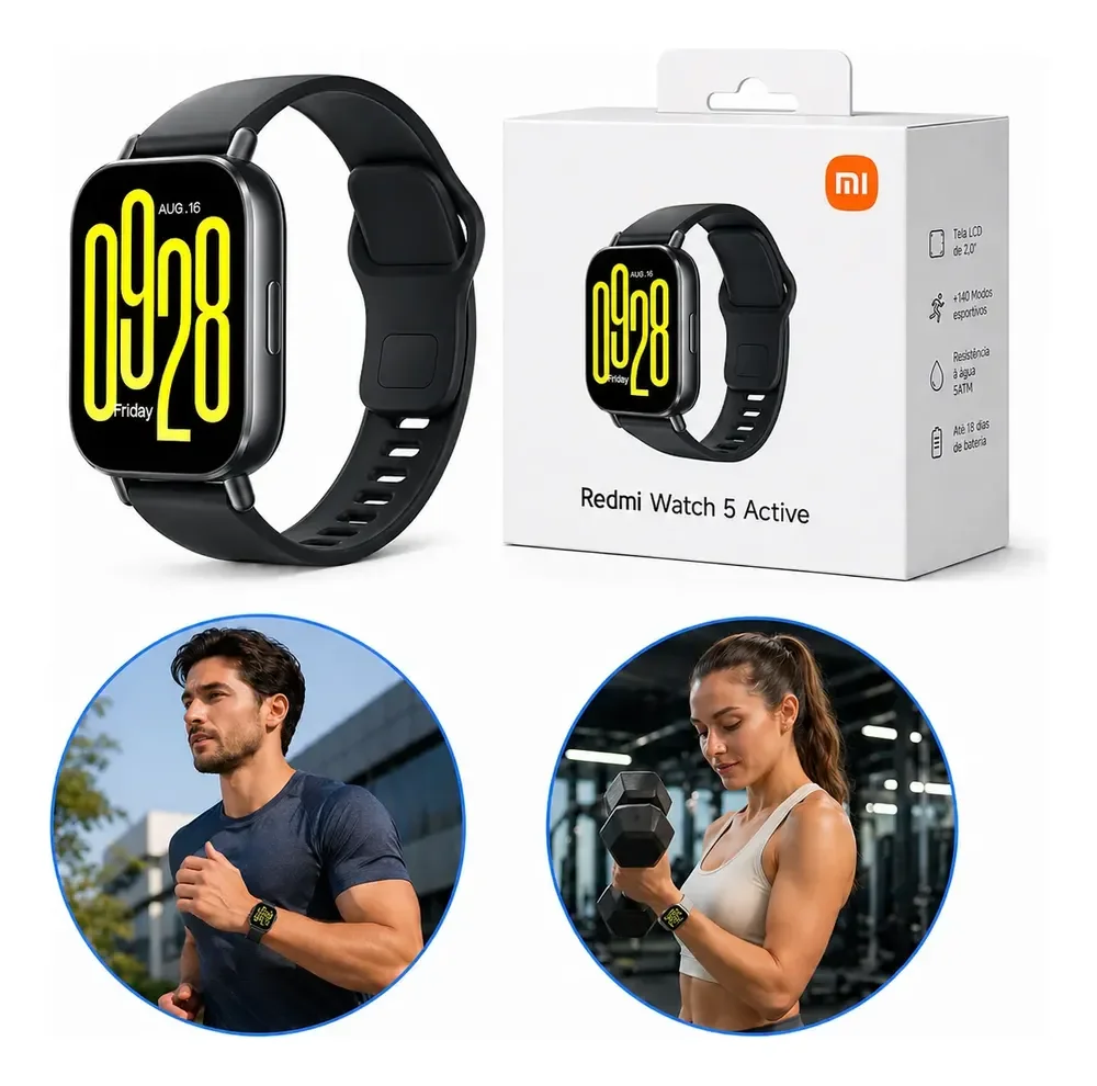 Relógio Smartwatch Redmiwatch 5 Active Prata Xiaomi Original Branco Preto Prateado