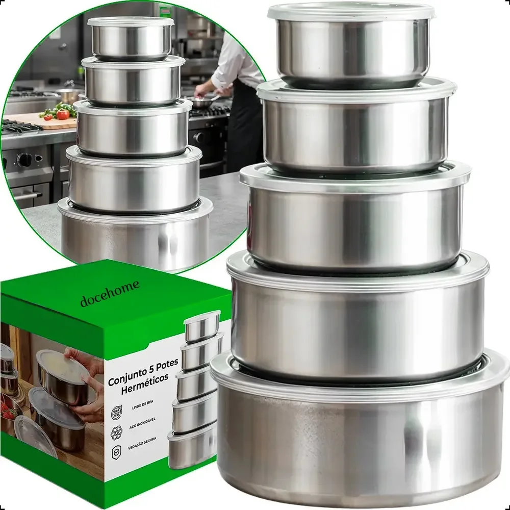 Conjunto De 5 Tigelas De Cozinha Tigela De Inox Bowl Vasilha Inox