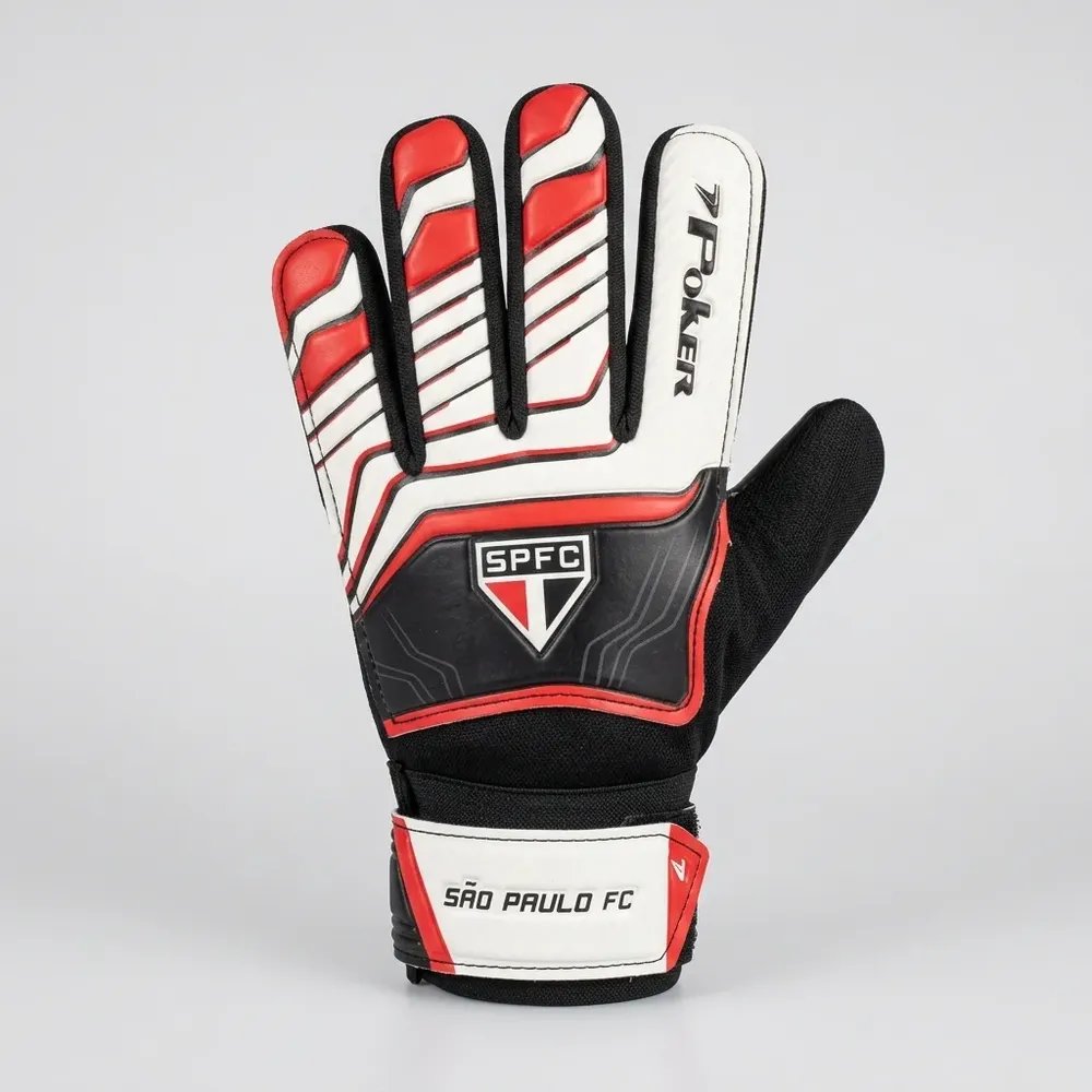 Luva De Goleiro Poker Training Jr Clube São Paulo Resistente Preto / Vermelho / Branco 6