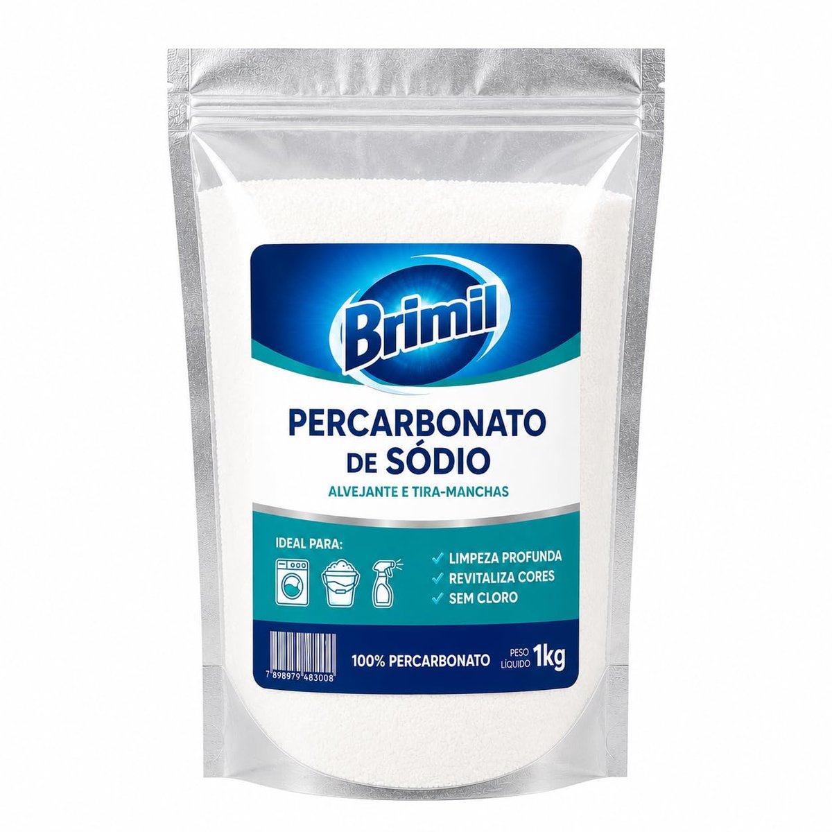 Percarbonato de Sódio 1kg 100% Puro Tira Manchas em Pó Alvejante Biodegradável para Roupas Brancas Coloridas e Limpeza Doméstica