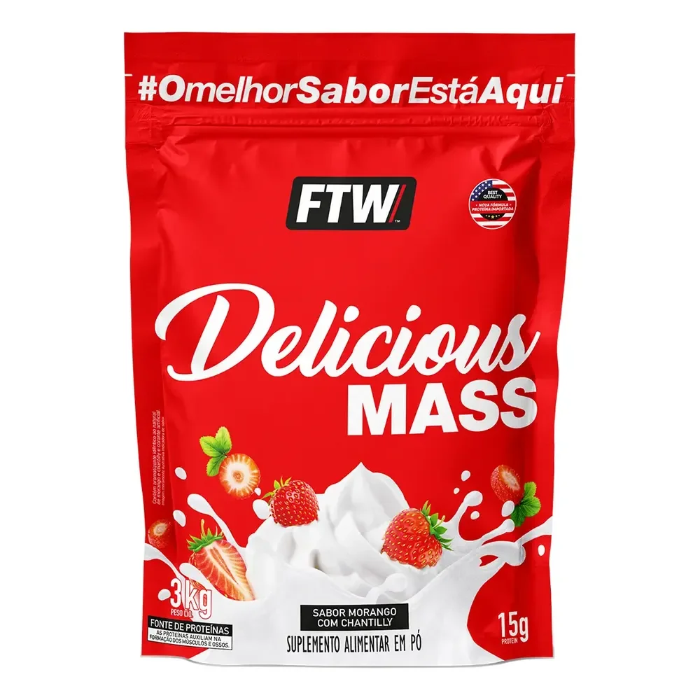 Delicious Mass Pouch 3kg Sabor Morango Com Chantilly - Ftw Chantilly Com Morango