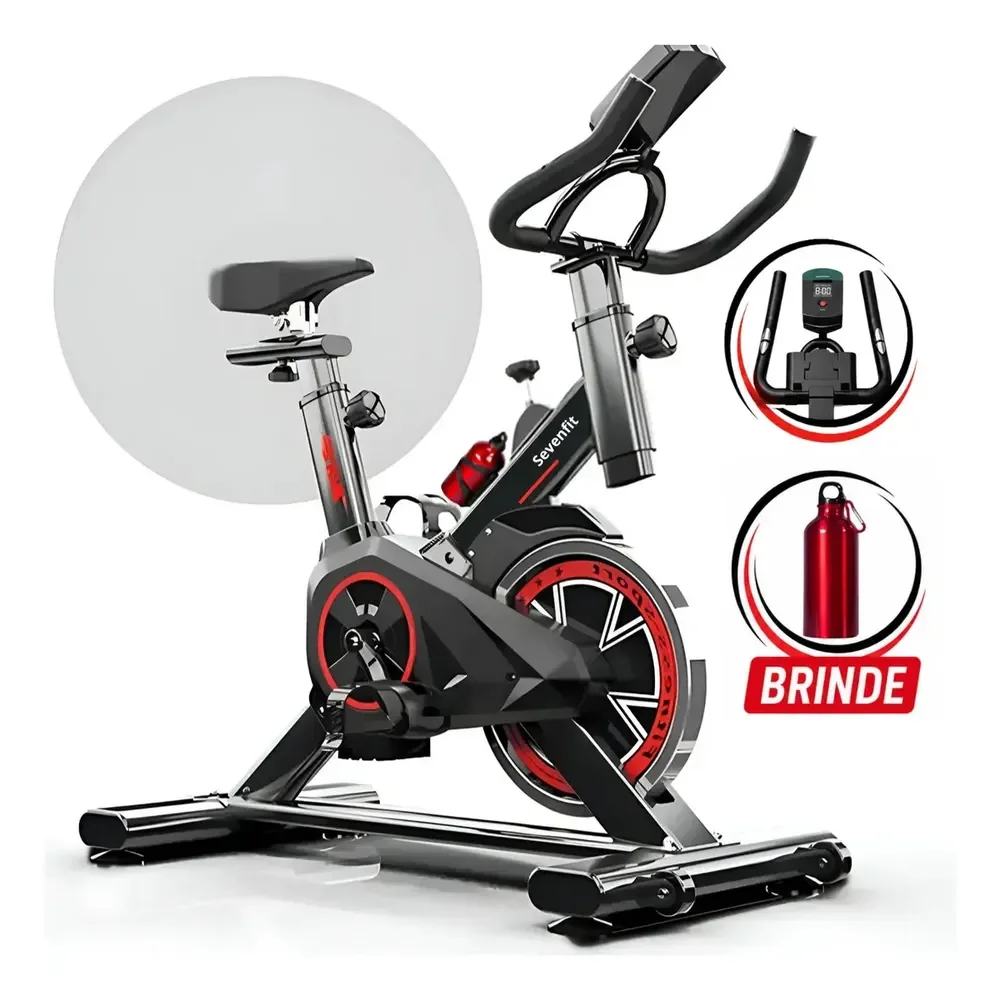Bicicleta Ergométrica Bike Spinning Garrafa 6kg Sensação Inércia Com Medidor Cardíaco Fitness Preto e Vermelho Sevenfit Para Cardio E Musculação