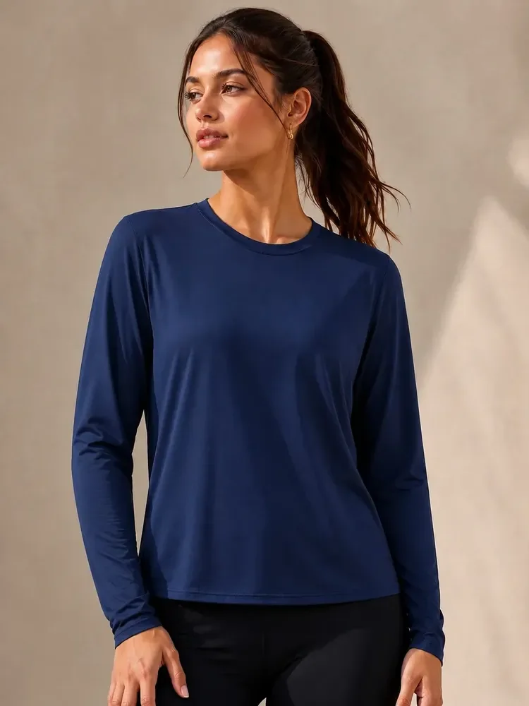 Blusas Camisa Feminina Proteção Uv Academia Treino Caminhada Azul-marinho Eg1